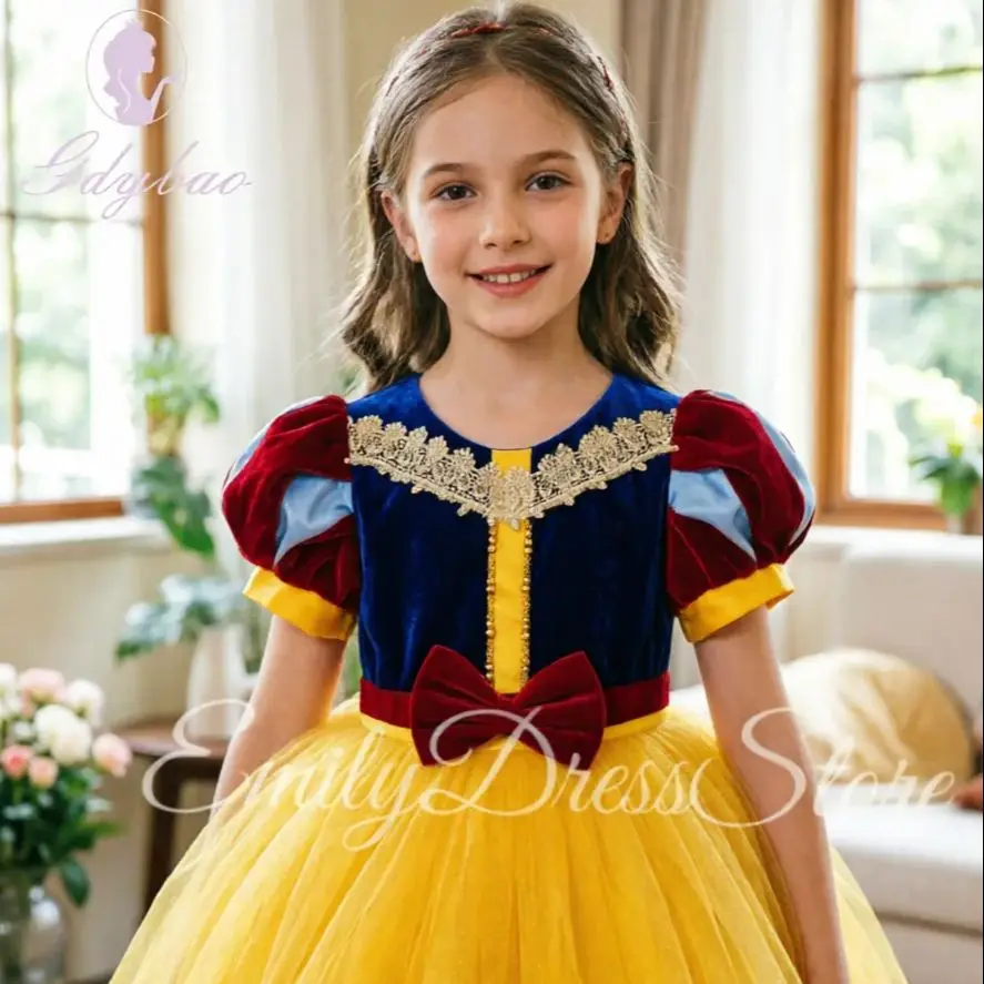 Princess Flower Girl Dress For Wedding Short Sleeve Lace Tulle Floor Lenght Kids Birthday Party First Holy Communion Gown Custom