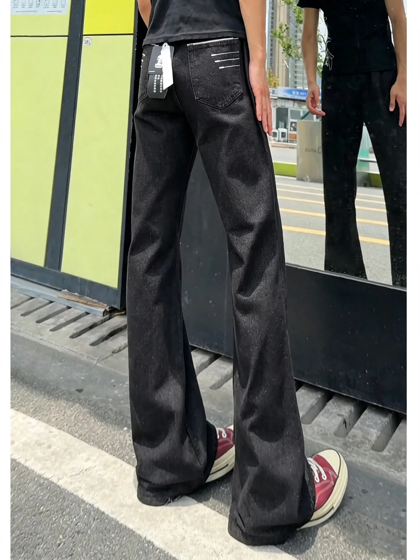 Original Color Narrow Denim Men's Jeans High Waist Flared Pants Lengthening Legs American High Street Vibe Casual Straight Leg