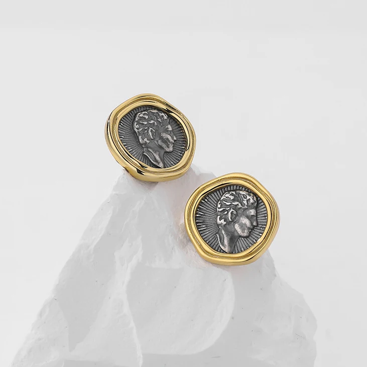 

925 пробы Серебряный, винтажный, с позолотой 18k, с гравировкой серьги в виде монет для женщин