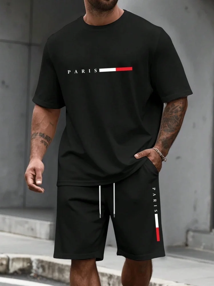 Conjunto Masculino de Verão 2026 Novo, Moderno e Casual, Ideal para Esportes, com Shorts e Camiseta de Manga Curta, Tamanho Grande, Solto e de Secagem Rápida