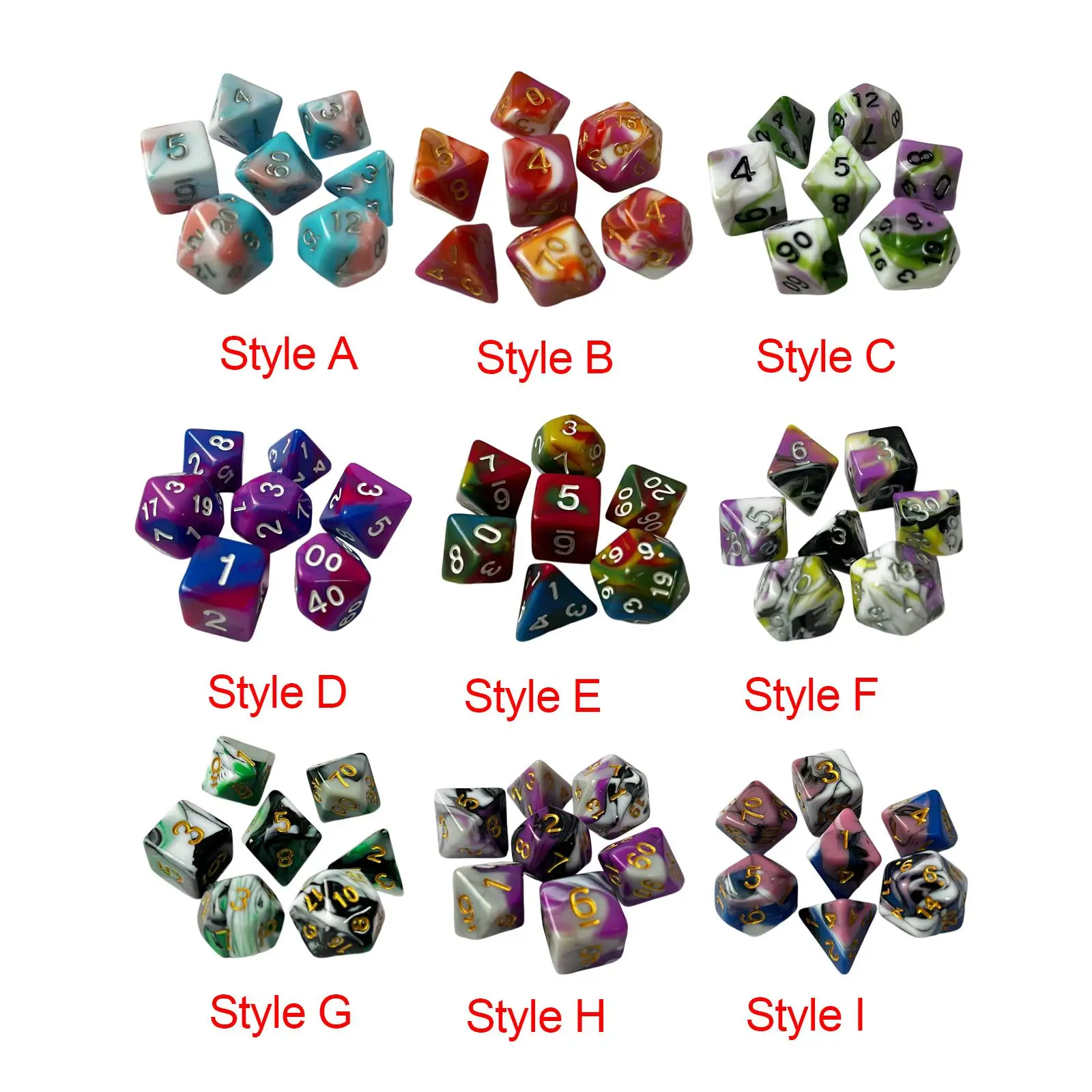7 Pieces RPG Dice Set Board Games Set Acrylic Game Dice for Family Games Roll Coffee Gift