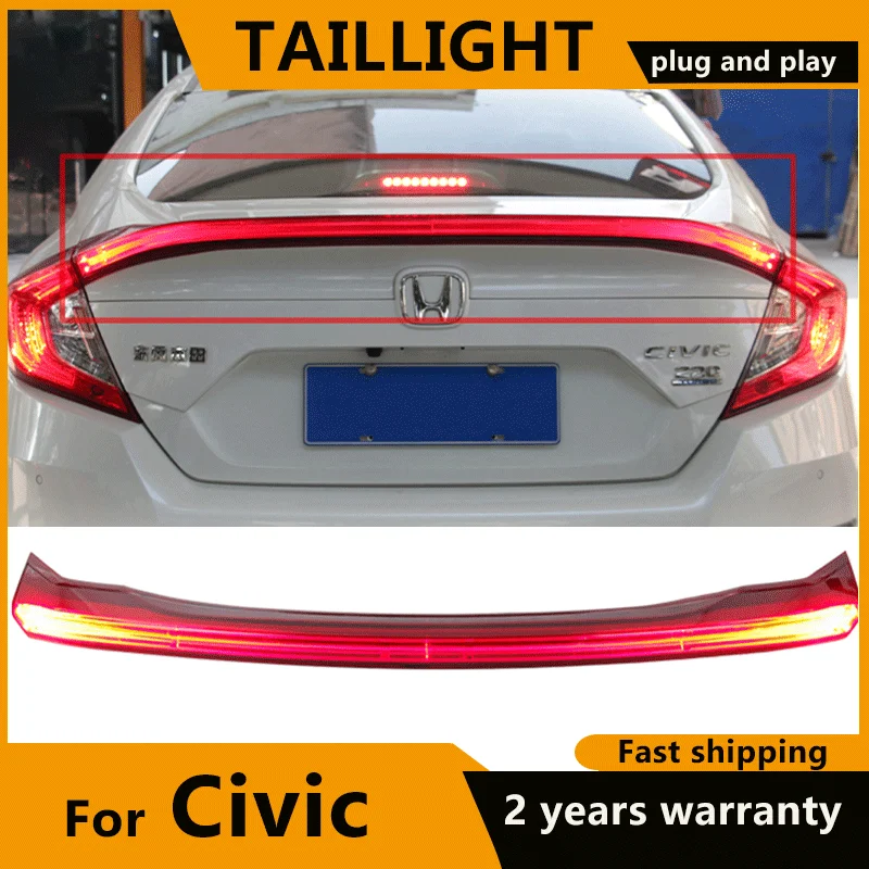 LED Full-width Taillight For Honda Civic 10th Sedan 2016-2021 Run Through LED Rear Bumper Lamp Dynamic Turn Signal Reflector