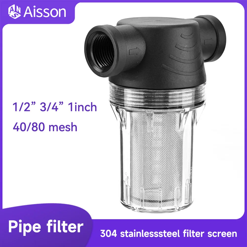 1/2'' 3/4'' 40 80 Mesh Water Pipe Filter Plastic Transparent Water Tank Garden Irrigation Impurity Filter Aquaculture Prefilter