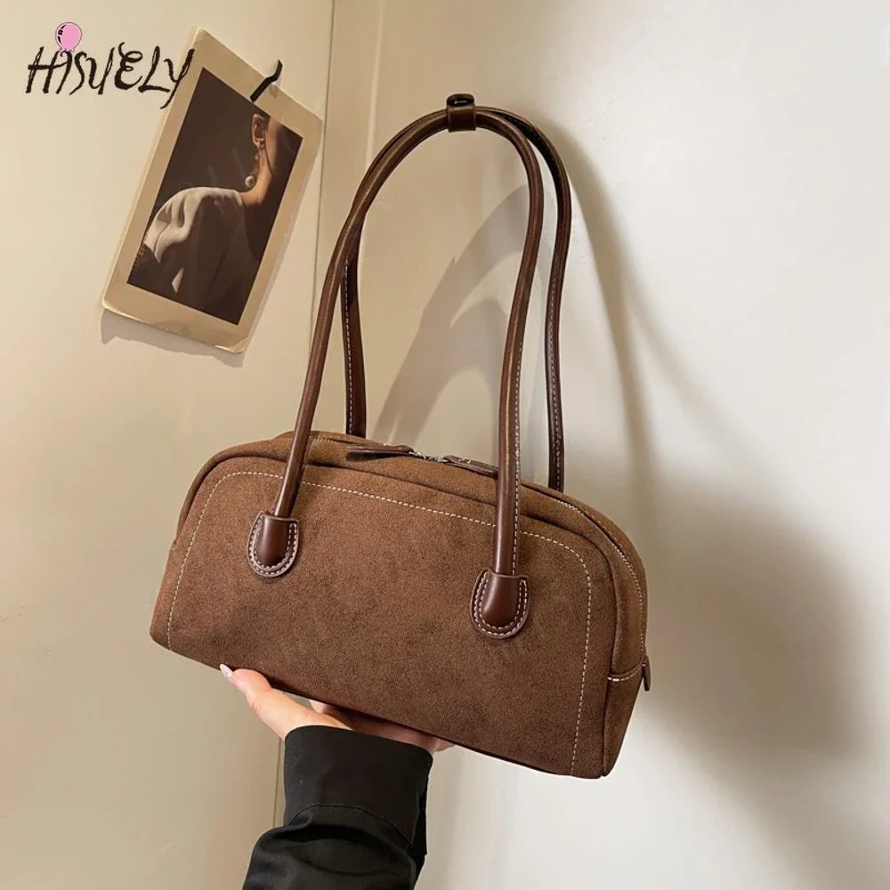 

New Suede Shoulder Bag for Women Multi Pocket Underarm Bag Faux leather Solid Color Handbag Zipper Satchel Bag for Work Shopping