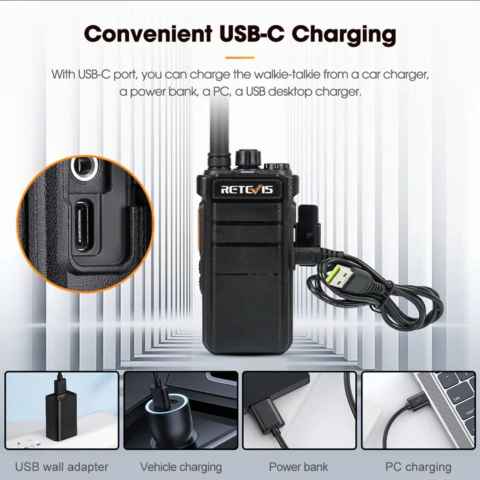 Retevis RB626 Walkie Talkie Powerful 3W Long Range USB C Charging 2000mAh Battery Scrambler Encryption Two Way Radio for Hunting