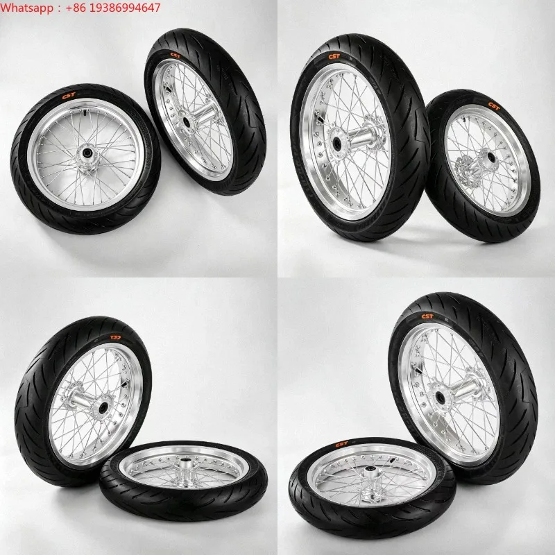 For Light Bee Ultra Bee Road Wheel Set 17-Inch with 70/90-17 and 90/80-17  Silver Tires Supermoto Wheels for LBX