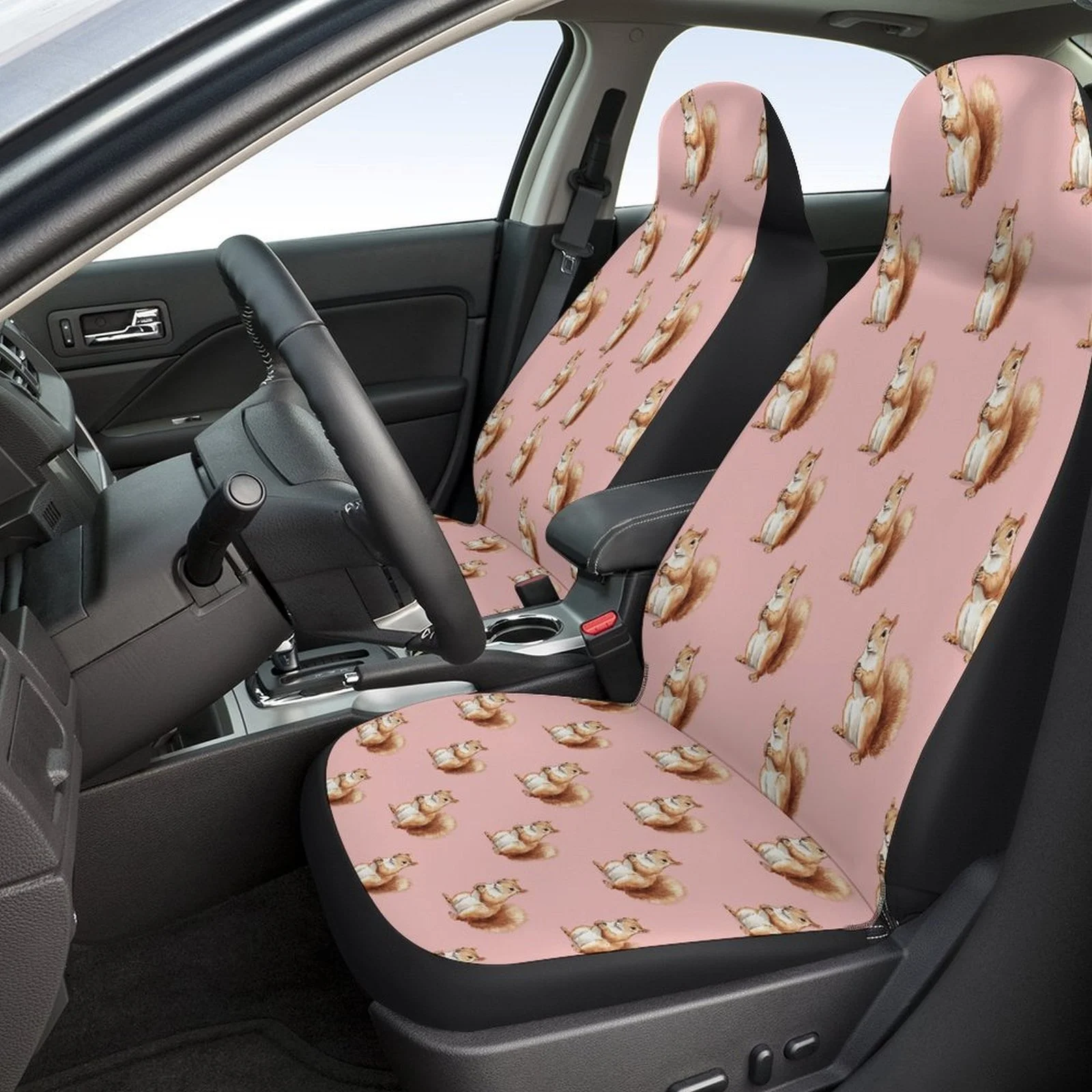 Squirrel Pattern Themed Car Seat Cover Set For Most Cars, Fashionable Novelty Car Seat Protector Covers Full Set, Car Seat Cove