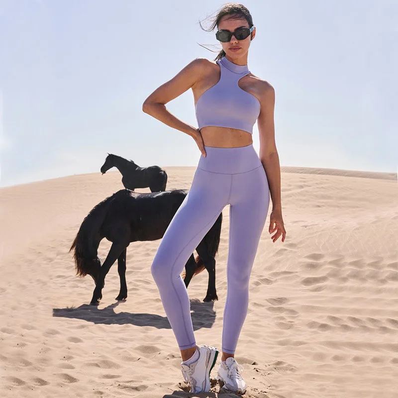 

FUBEIKE Summer Women Tracksuits Sports Stand Collar Yoga Bra Fitness Pants High Waist Hip-Lifting Leggings Workout Activewear