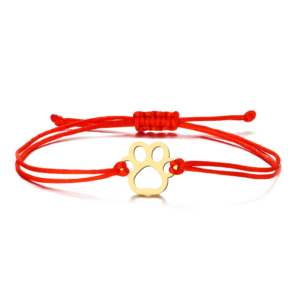 Stainless Steel Bracelets Cartoon Dog Paw Hand Braided Lucky Black Red Rope Fashion Charm Bracelet For Women Jewelry Party Gifts