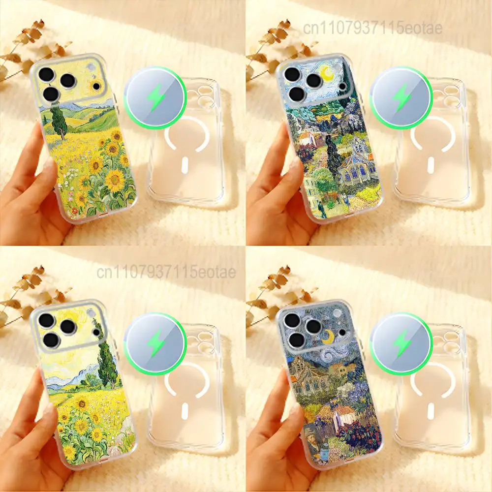 Van Gogh Starry Sunflowers Phone Case For iPhone 18 17 16 15 14 13 12 11,Max,Pro,Mini,Plus,Air,E Magnetic Frosted