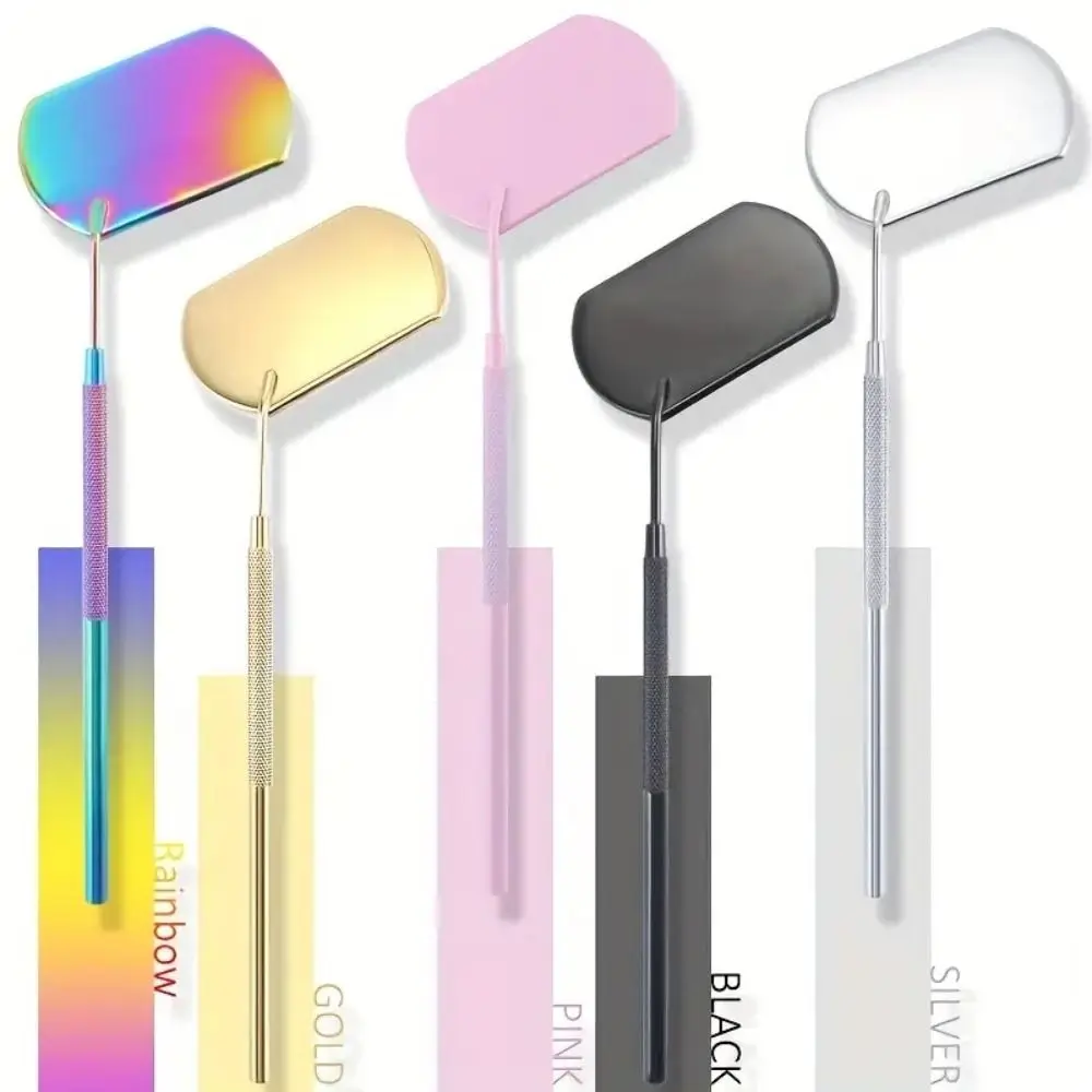 Stainless Steel Eyelash Mirror with Long Handle False Eyelash Extension Lightweight Makeup Mirror Inspection Rectangle