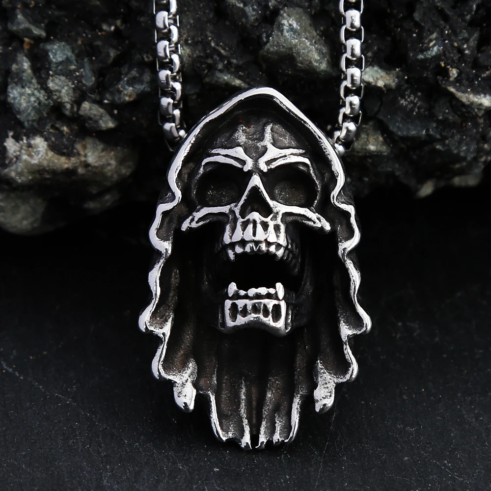 Fashion Vintage Skull Demon Necklace Gothic Stainless Steel Punk Rock Skull Pendant For Men Biker Jewelry Gift Dropshipping