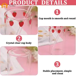 300ml Strawberry Cute Glass Cup With Straw Creative Transparent Water Cup Student Milk Heat Resistant Glass Nana