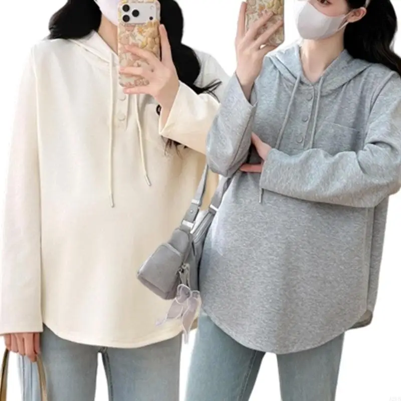 Oversized Hooded Top For Pregnant Women In Spring Wind Resistant Construction Soft Maternity Hoodies For Daily Wear A2UB