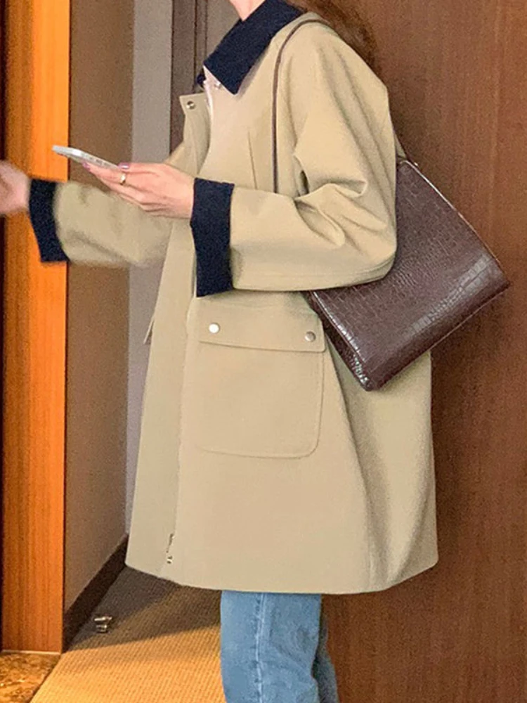 Trench Coats Women Baggy Khaki Preppy Aesthetics Windbreaker Fashion Kpop High Street Chaquetas Temper Elegant Gentle  Cozy