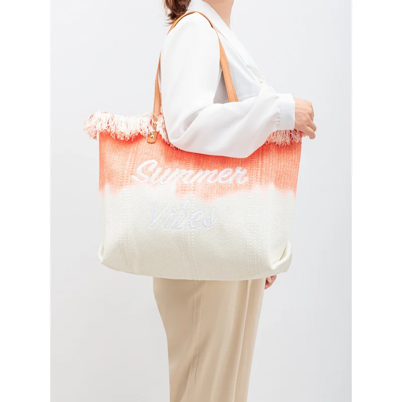 

New beach shoulder canvas bag, commuter magnetic clasp handbag, seaside vacation underarm bag