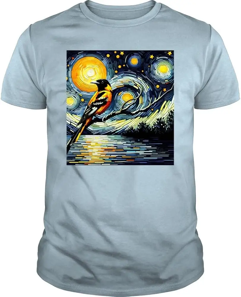 Starry Night Oriole Van Gogh Bird Lover  Anime Graphic T-shirtsY2K tops Unisex Summer Short Sleeve