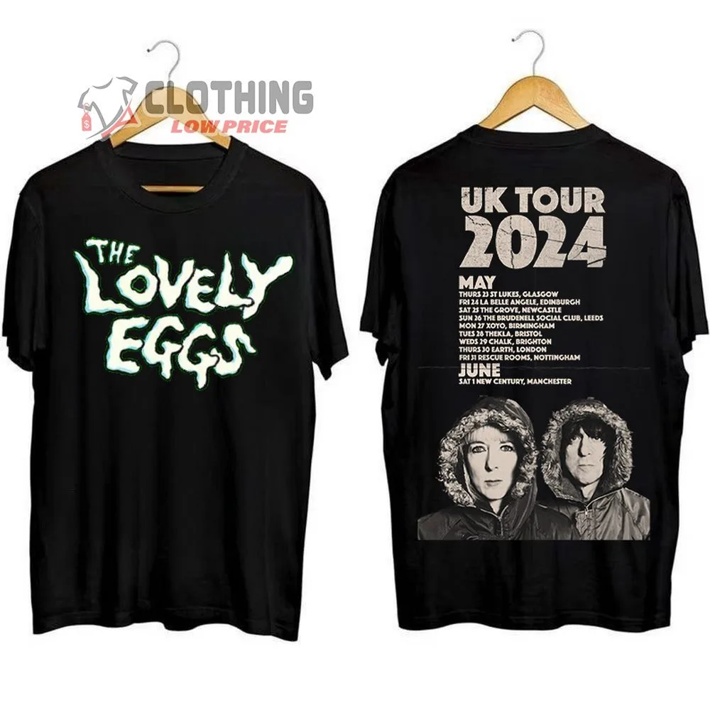 The Lovely Eggs Logo Tour 2024 Black T-Shirt Gift Fans Music All Size