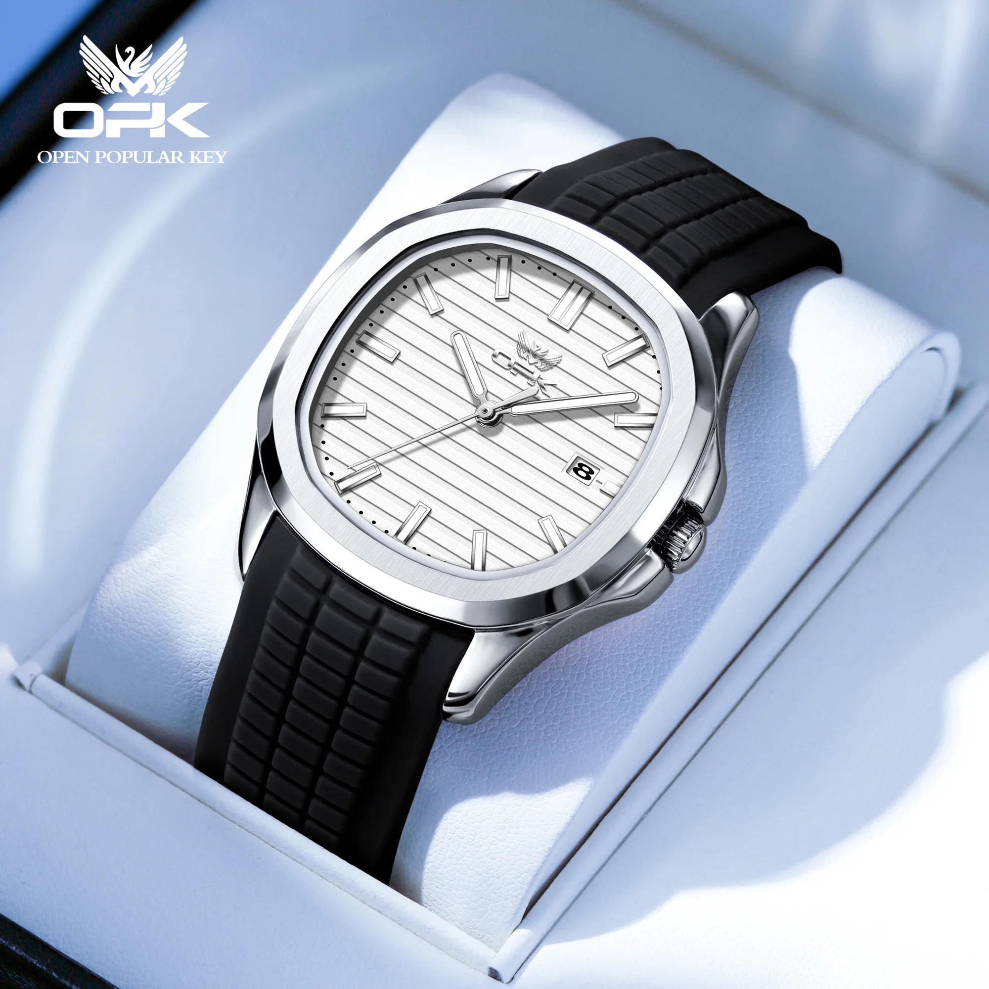 OPK Brand Watch Fashion Striped Silicone Strap Single Calendar Waterproof Quartz Men's Watch 6095