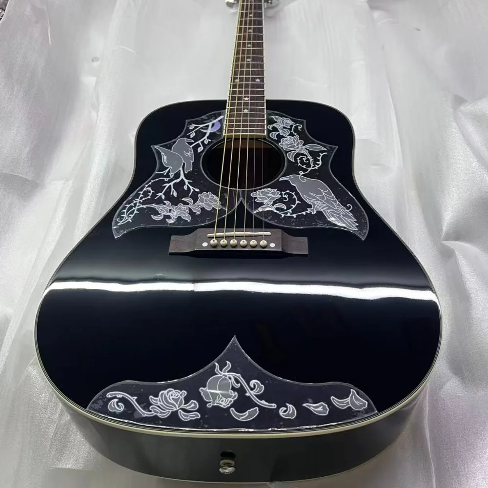 New Arrival 41 Inch Acoustic Guitar, Black Color, Rosewood Fingerboard, Crow Pattern Pickguards, for Band Performance