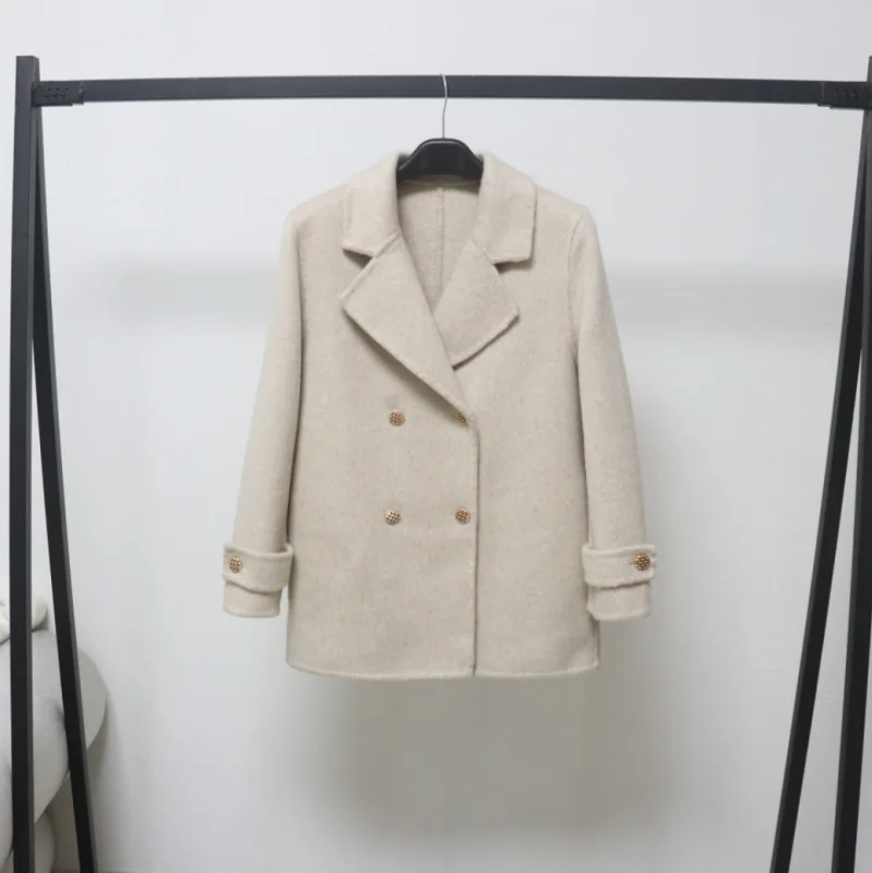 

Women's Autumn Winter Wool Blazer Coat Lady Streetwear Long Sleeve Double Breasted Loose Wool Suit Outwear