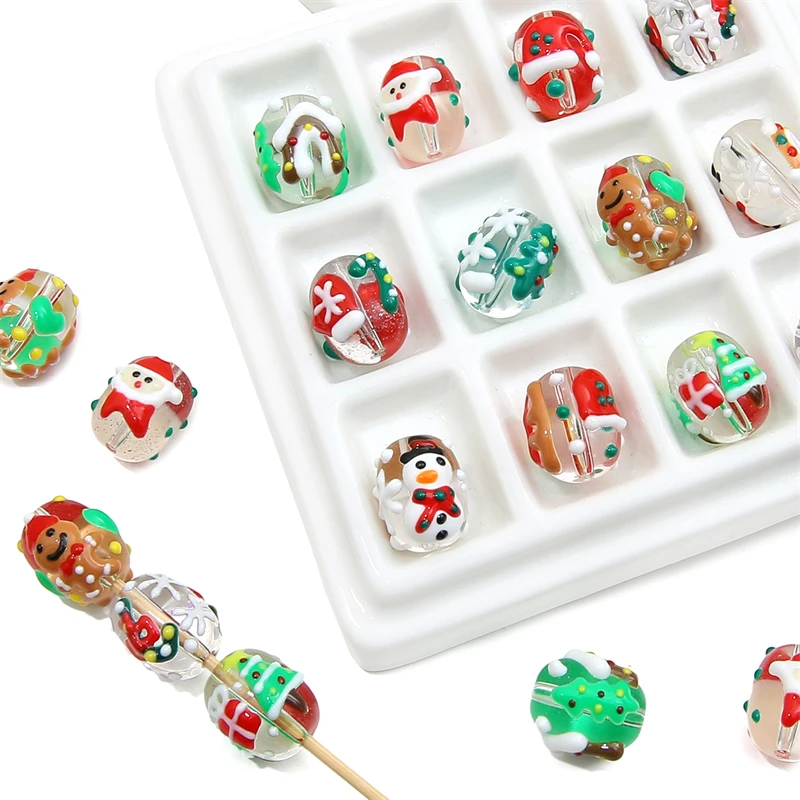 1pcs 14x16mm Handmade Lampwork Glass Beads Charm Christmas Beads for Key Chains Earring Bracelet Jewelry Craft Making