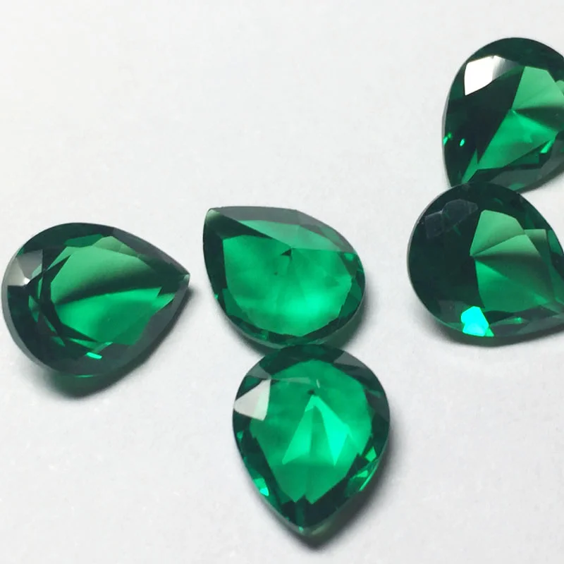 Pear Faceted Lab Created Synthetic Green Nano Crystal Gem Brilliant Cut Loose Nanocrystal Gemstones Various Sizes 2x4mm-10x12mm