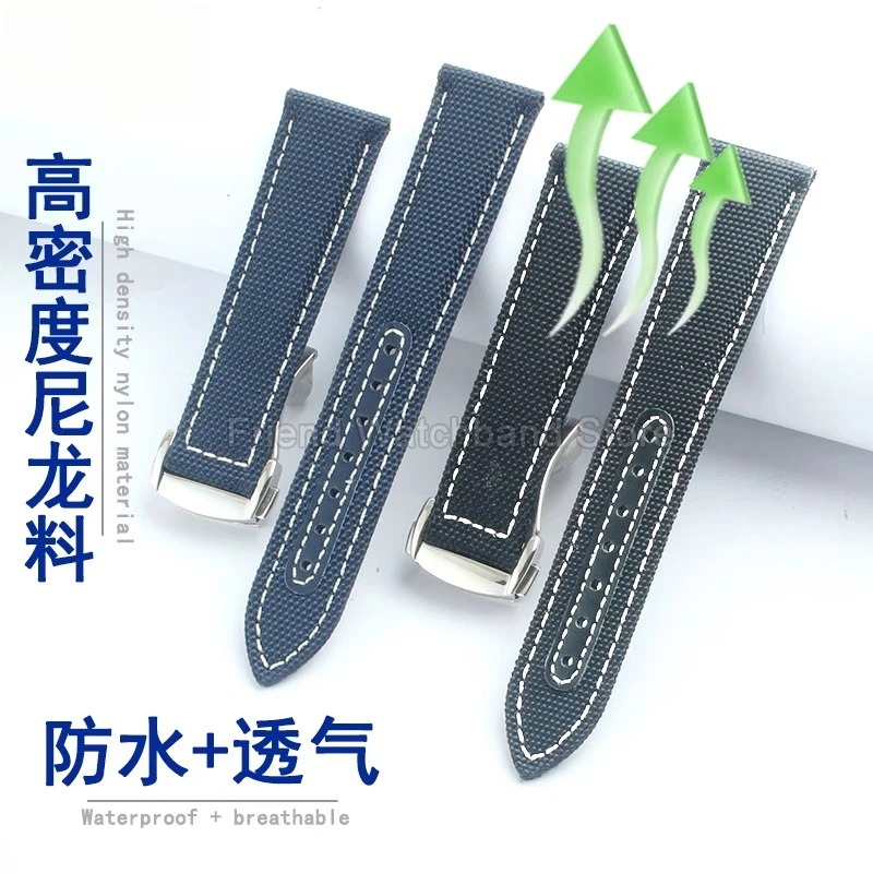 Blue Black Nylon Watchband Heat-Resistant WearProof for Omega Speedmaster Aqua Terra AT150 19 20 21mm Flat Interface Daily Use