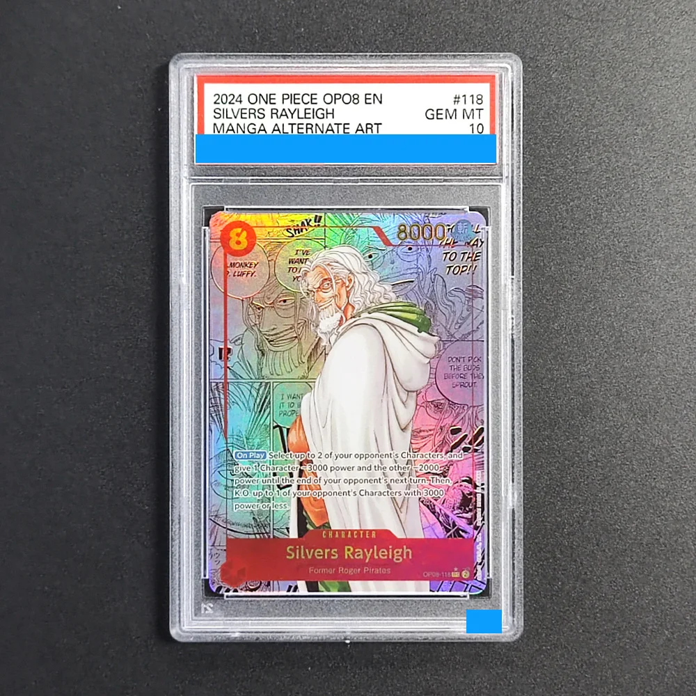 

Proxy DIY 2024 ONE PIECE OPO8 EN SILVERS RAYLEIGH 118 Rating Card 10 Special Art Rare Gem Mt 10 Card Holographic Labels Gift