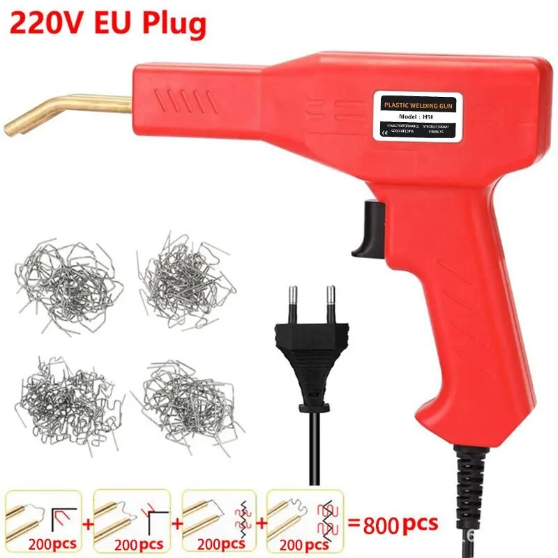 Saldatore di plastica rosso 50W pistola per unghie calda con 200/400/800 chiodi Kit di riparazione paraurti auto strumento di Cracking chiodatrice