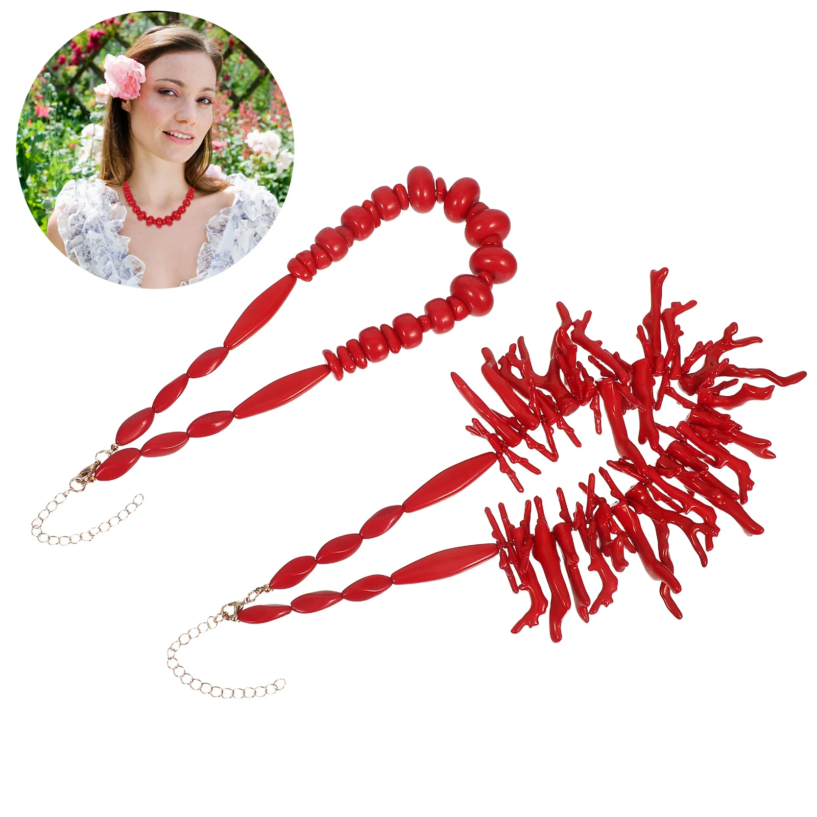 

Coral Red Necklace, Bohemian Beaded Choker For Women, Vintage Chunky Summer Beach Jewelry, Surfer Style Statement Accessory