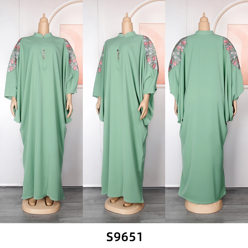 MD African Dresses Dubai Turkey Muslim Kaftan Hidżab Abayas Plus Size For Women 2024 Tradycyjna zielona szata z długim rękawem Headtie