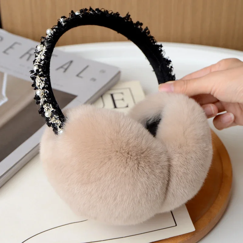 MPPM Natural 100% Rex Rabbit Fur Earmuff Women's Autumn and Winter Warm Earmuffs Winter Accessories for Women