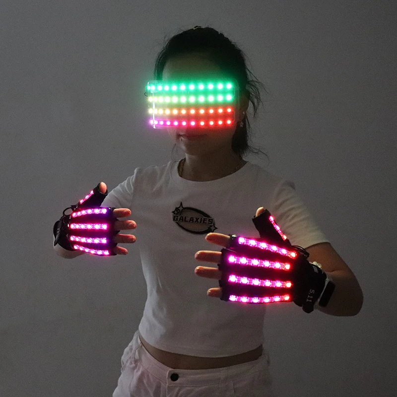 LED Gloves Glowing Glasses Light Up Glasses Rave Costume Decor DJ Dance Performances Luminous Props Halloween Decorati