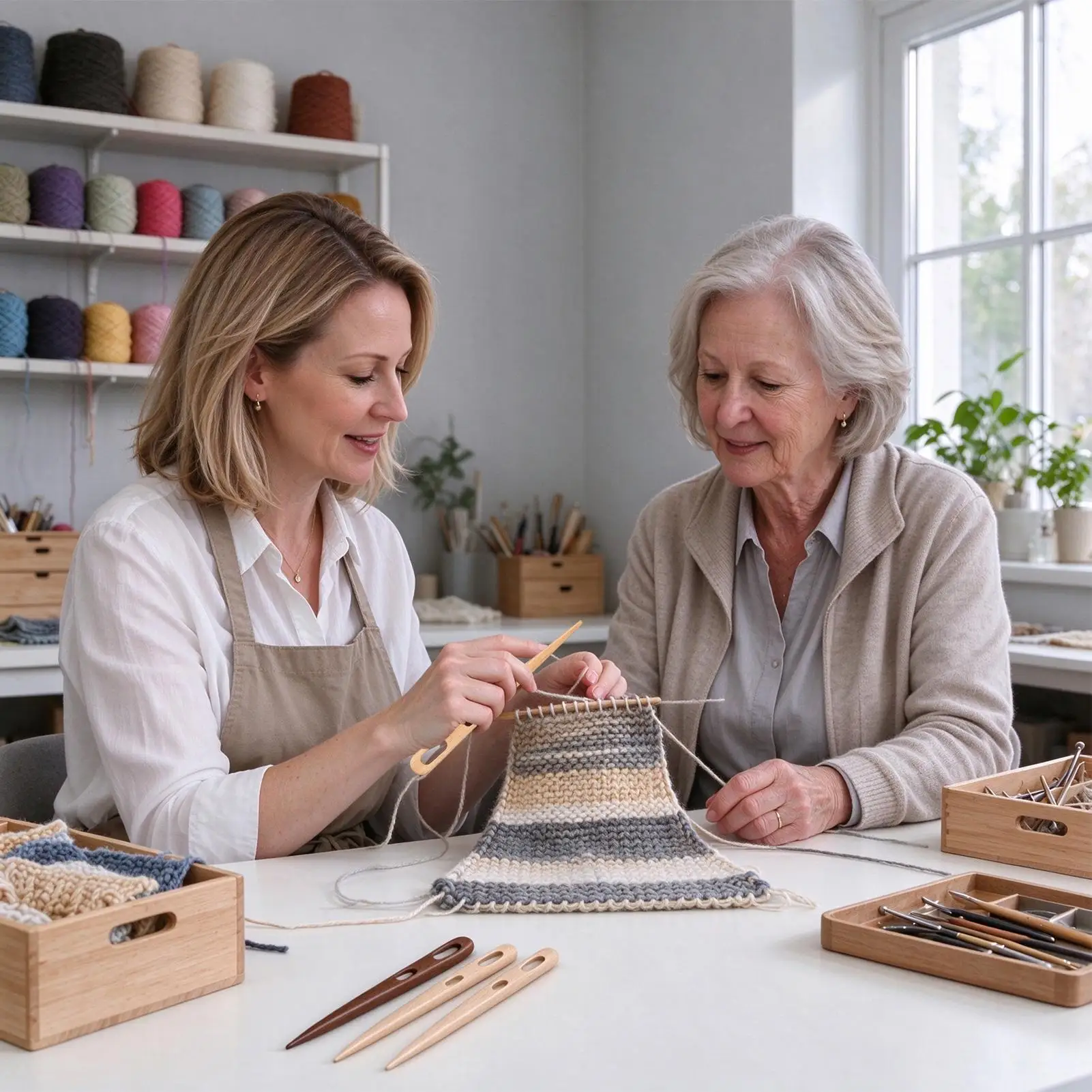 Tapestry Needles 4 Pieces Wooden Two-Eyed Tapestry Making Hook Nalbinding Knitting Needle For Darning Weaving Knitting