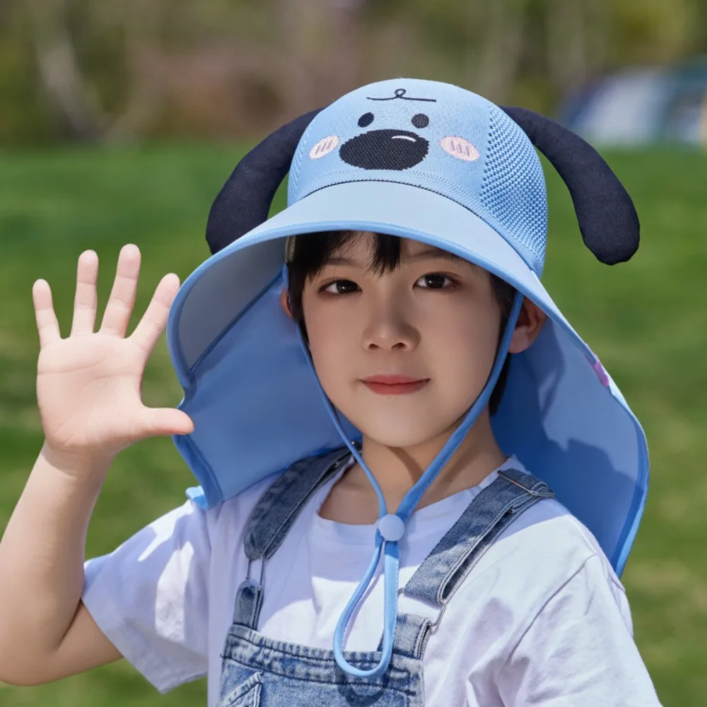 

Fashion Big Brim Baby Fisherman Hat Extended Shawl Cartoon Kids Sunscreen Hat Bucket Cap Neck Cover Children Beach Cap Spring