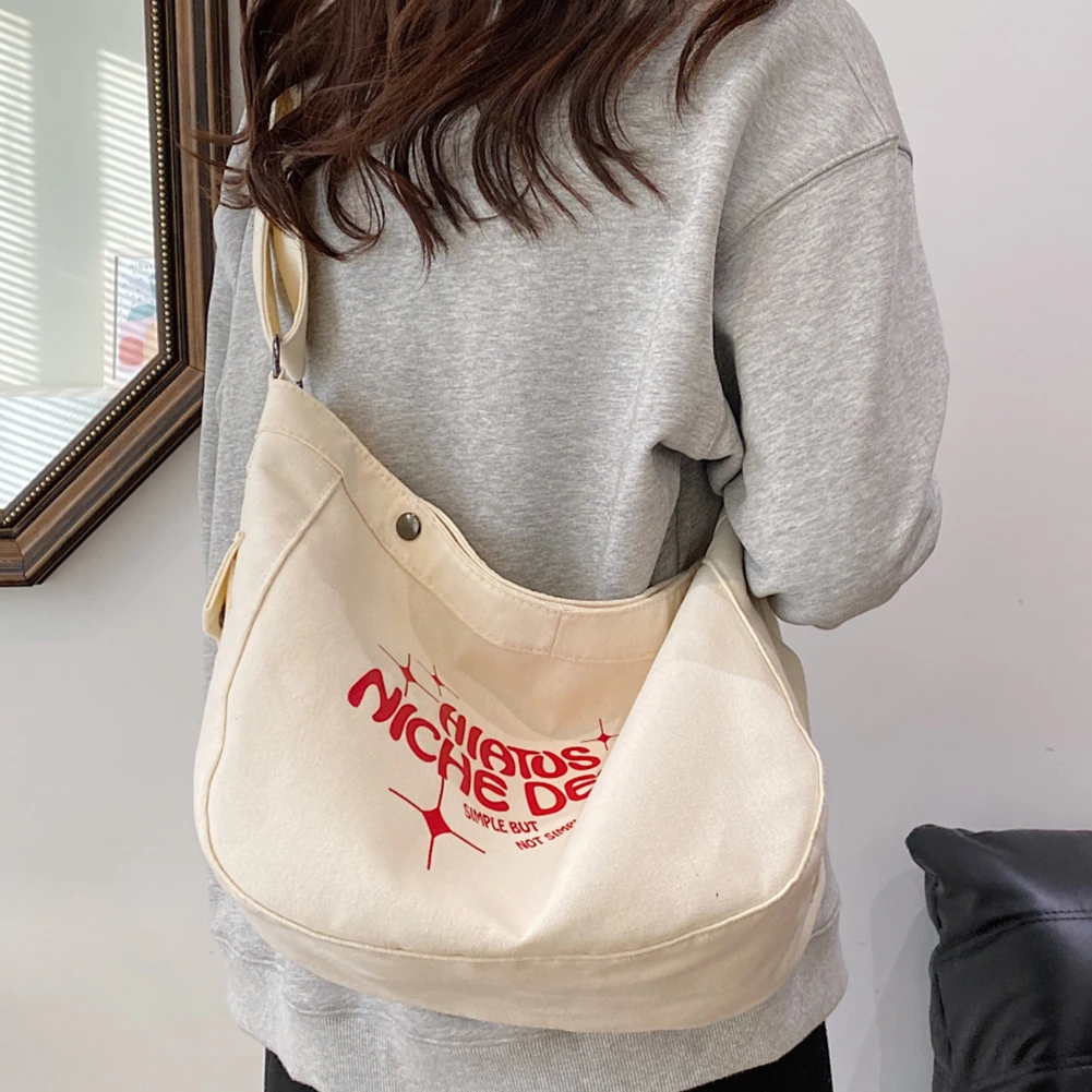 

Холщовая дамская сумка-мессенджер, Женская однотонная сумка через плечо, модная дорожная сумка с буквенным принтом, ранец для поездок, вместительная сумка через плечо