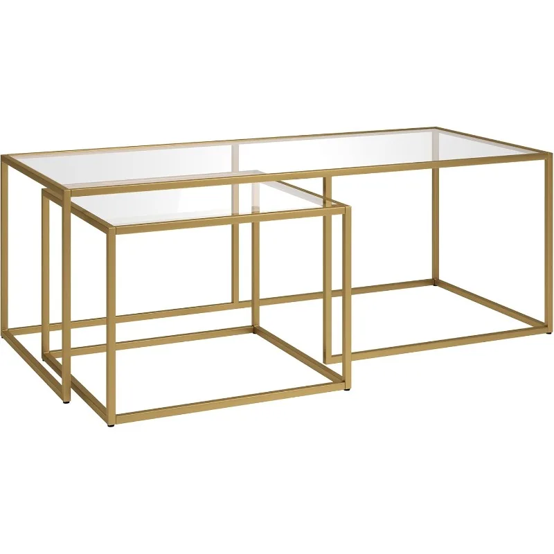 Kennedy Rectangular Nested Coffee Table in Brass, 50