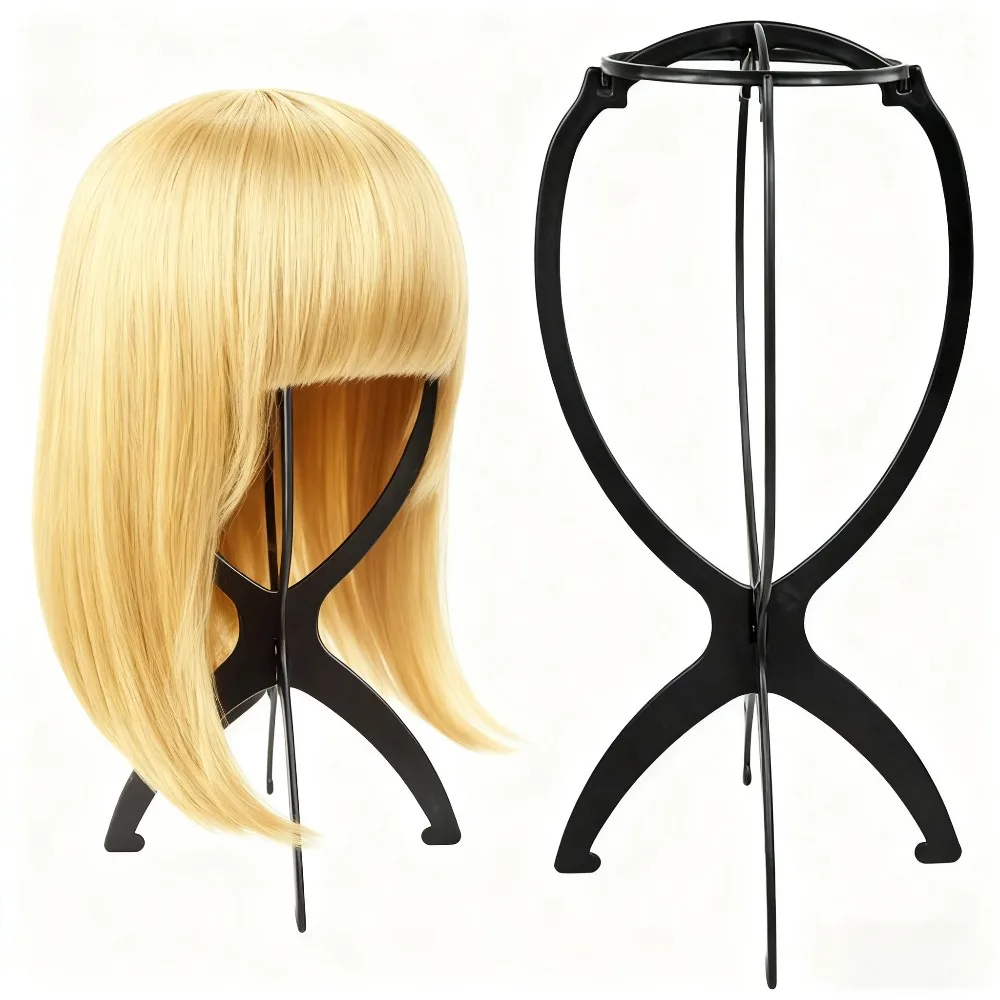 

2 durable folding wig racks for storing wigs, wig display tools, and hair extensions to prevent wig tangling and deformation