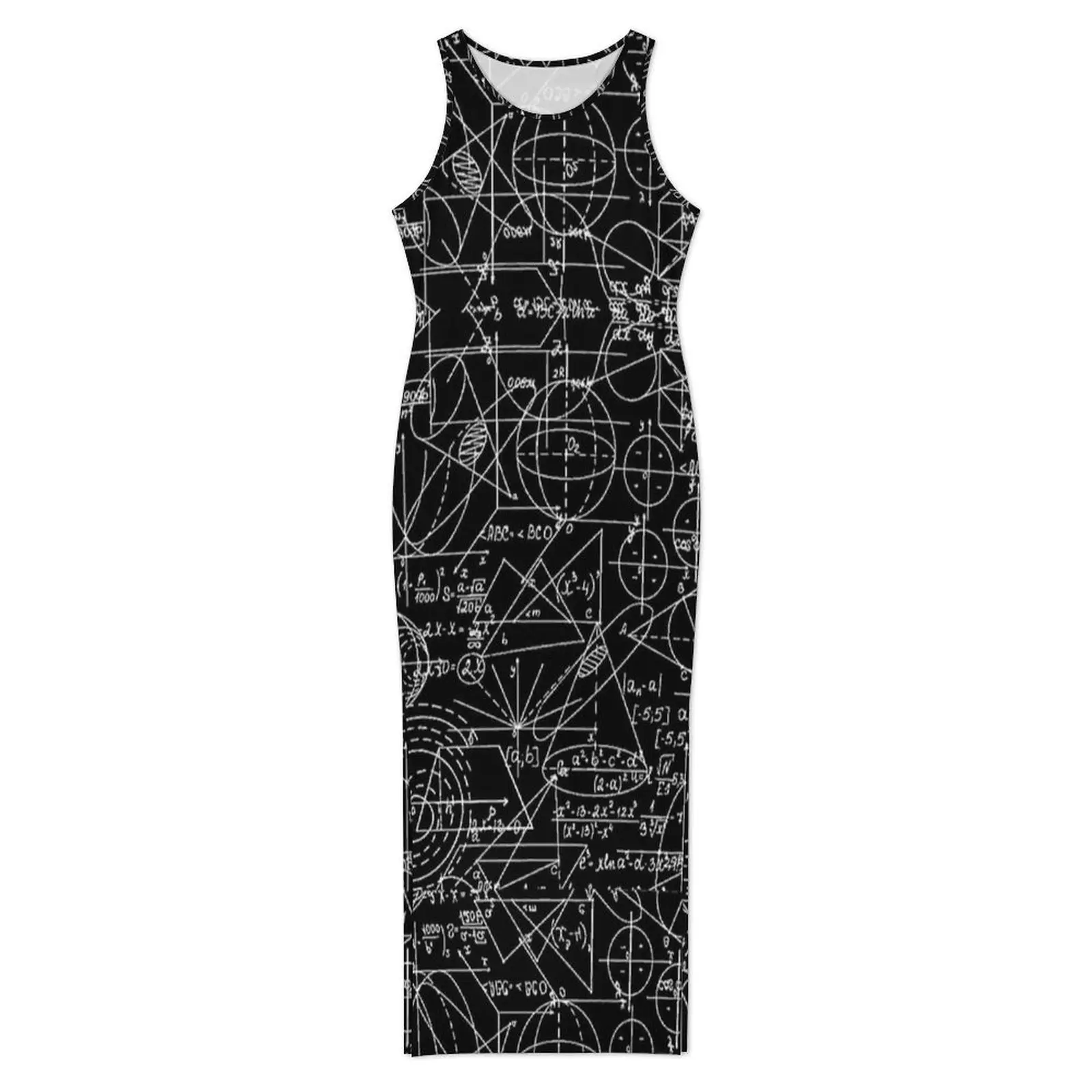 Dark Geometry Math Sketch Print Dress Sleeveless  Street Style Maxi Dresses Vintage Bodycon Dress Women Design Oversized Vestido