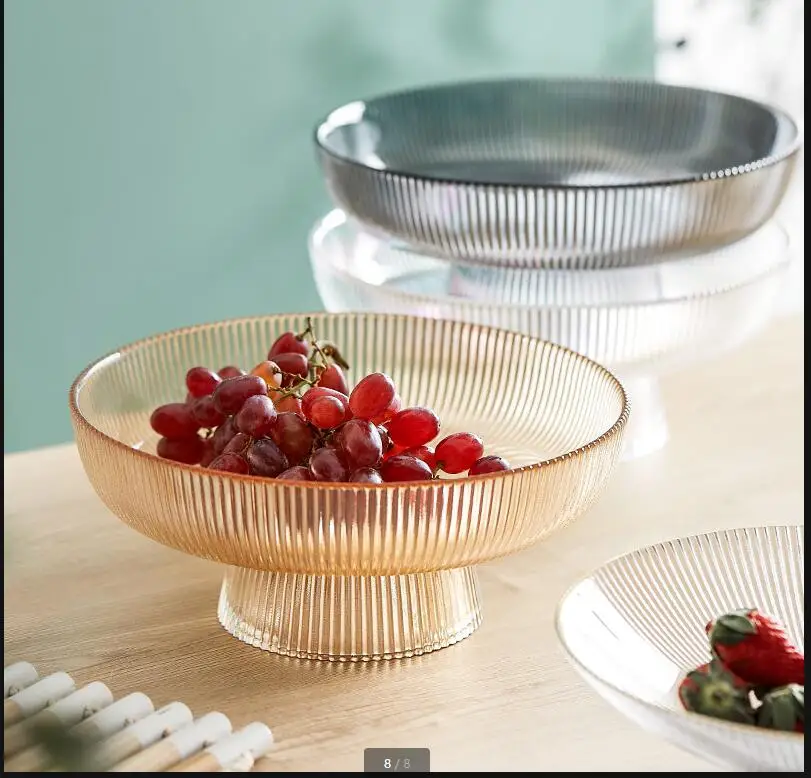 

Round Transparent Glass Plate Fruit Tray Salad Bowl Decorative Plates Dried Snack Refreshment Dessert Cake Pan