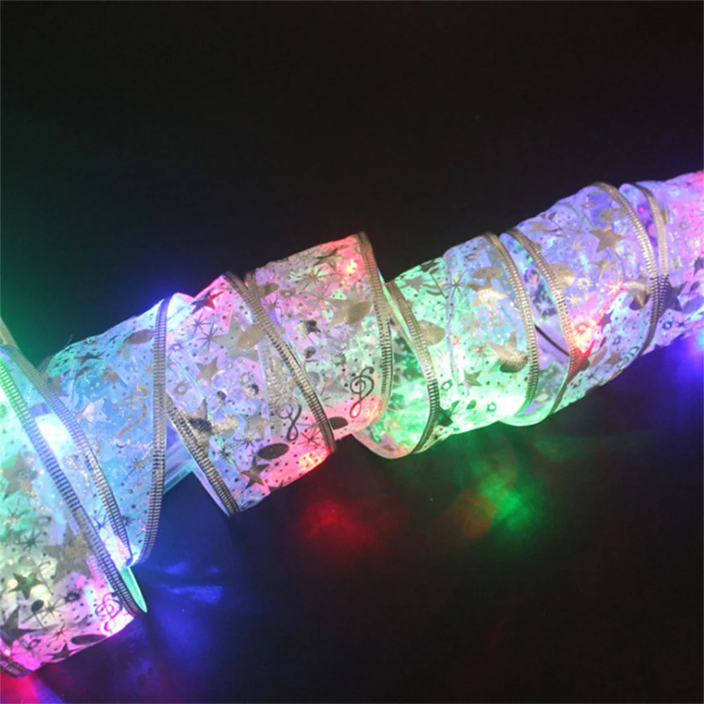LED Ribbon Christmas Tree Ornaments for Home DIY Bows Light Fairy Lights Christmas Decoration String Navidad New Year 2026