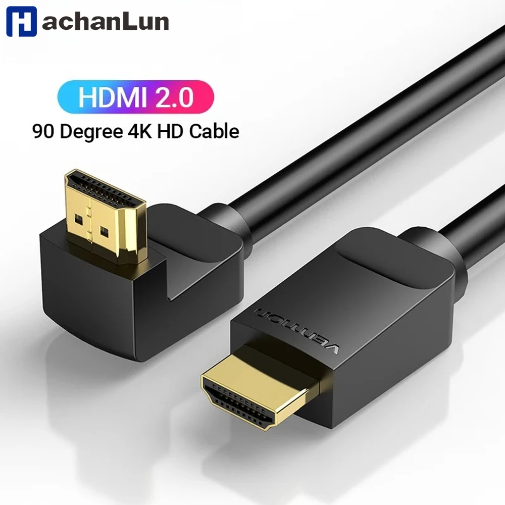 HACHANLUN HDMI Cable 4K HDMI 2.0 Cable 90/270 Degree Angle Adapter for Apple TV PS4 Splitter Video Audio 90 Degree HDMI Cable