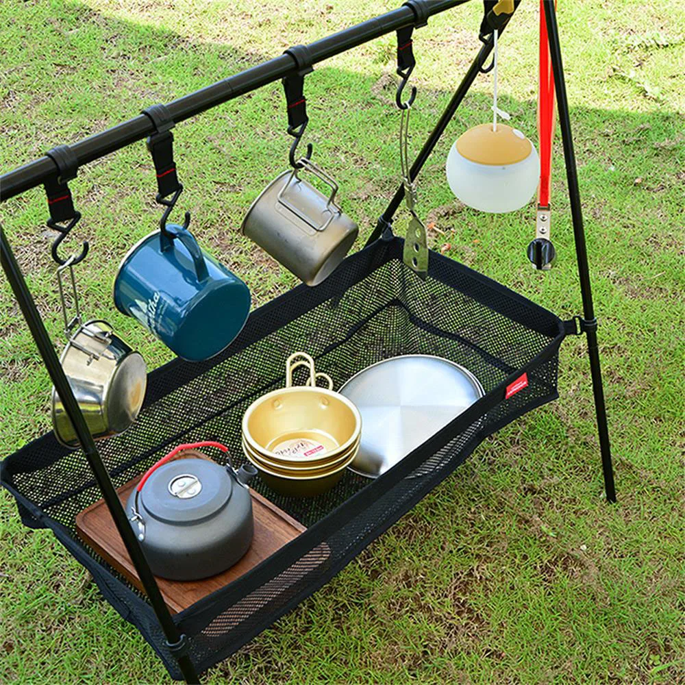 Picnic Under Table Storage Bag Desk Storage Box Tripod Mesh Basket Organizer Camping Table Tripod Rack for Picnic Camping