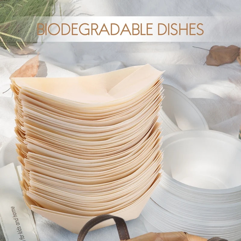 50 пищевых мисок для пальцев, биоразлагаемая древесина 11 см x 6,5 см