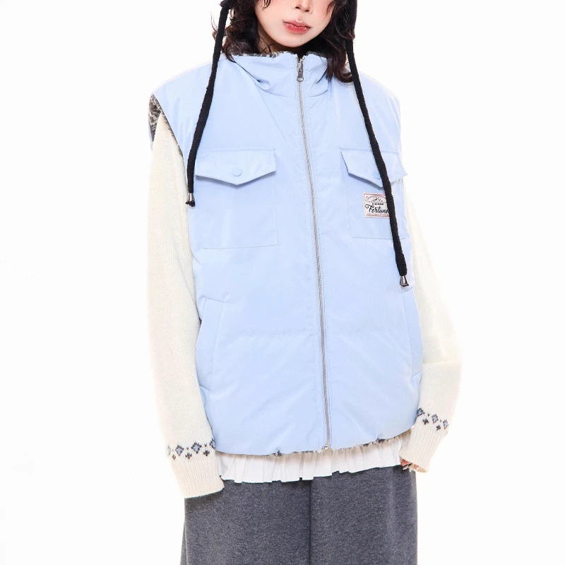 2025 Autumn Winter New Lamb Wool Women's Waistcoat Retro Design Sweet Cool Y2k Versatile Warm Sleeveless Vest Jackets Ladies