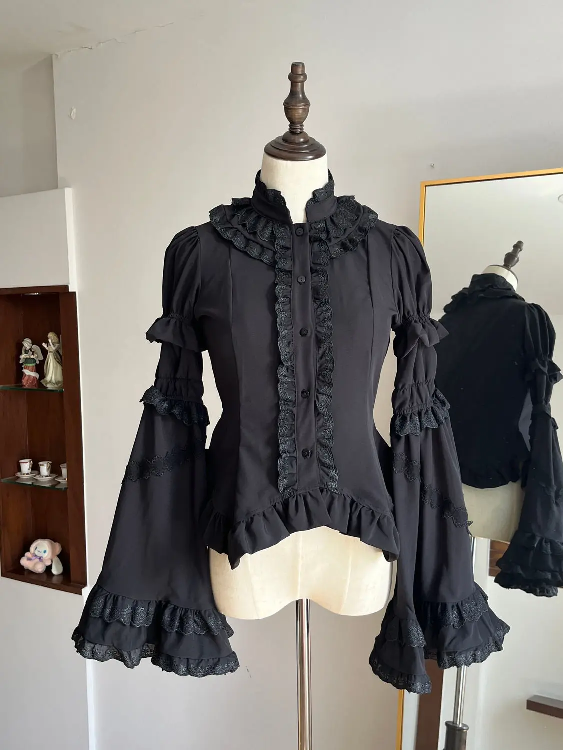 Gothic Black Shirts Women Short Sleeve Japanese Lolita T-shirts 2000s Vintage American Blouse Female Outwear Chic Y2k Crop Tops