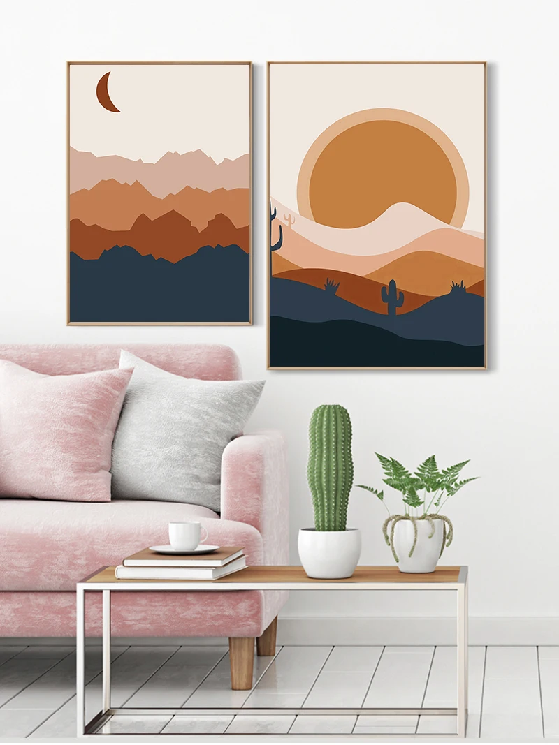 Abstract Boho Landscape Pictures Moon Sun Posters And Prints Vintage Wall Art Nordic Forest Canvas Painting For Bedroom Decor