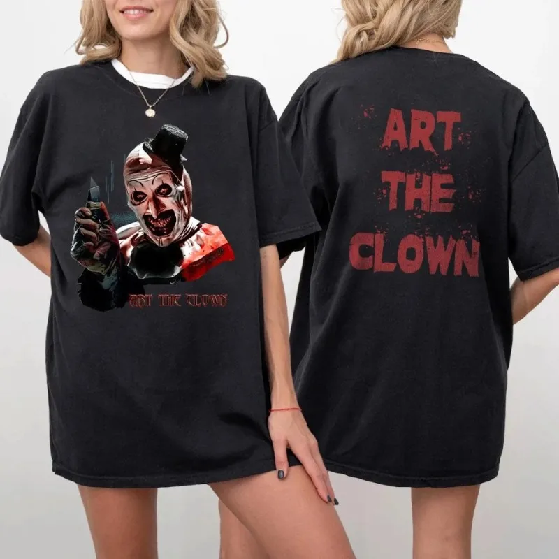

Terrifier Art The Clown 2 Sides Shirt Horror Movie T-Shirt Scary Clown Tee Spooky Slasher Fan Gift Halloween Horror Movie