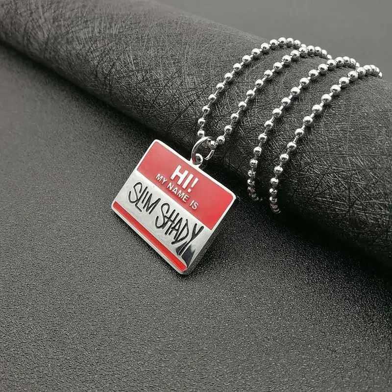 New Eminem Man Titanium Steel Ball Chain Necklace Fashion Hip Hop Rock Jewelry Square Slim Shady Pendant Drop Shipping No Fade